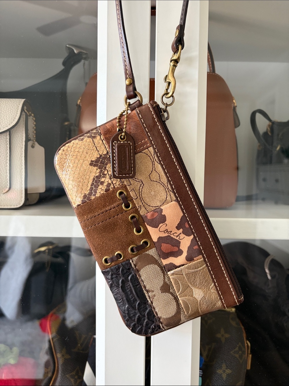 Coach Patchwork Wristlet Brown Multi